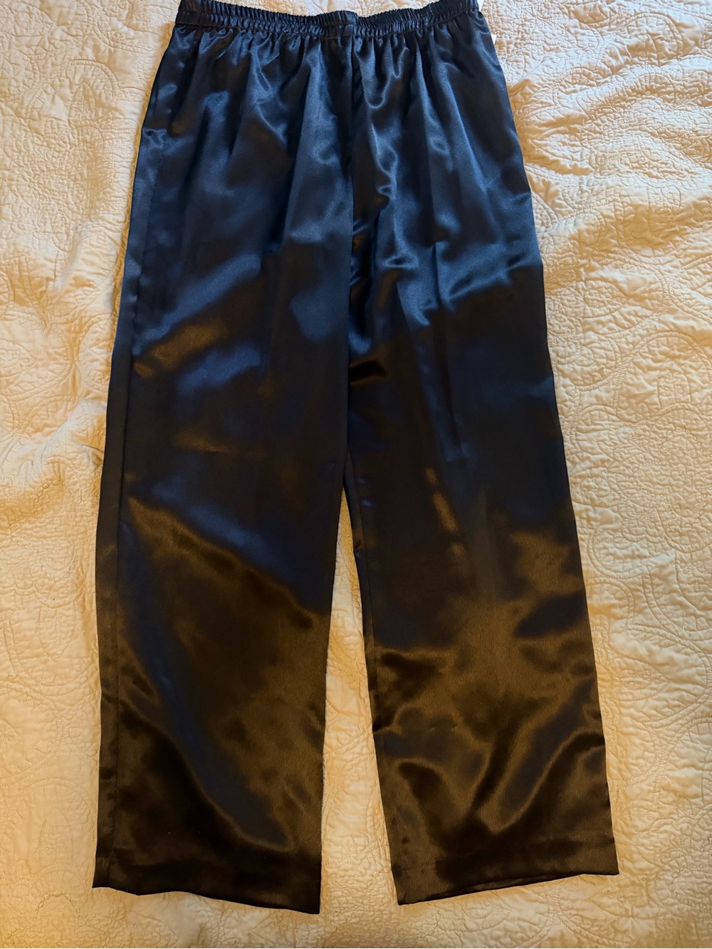 Vtg Black Satin Elastic-Waist Pants